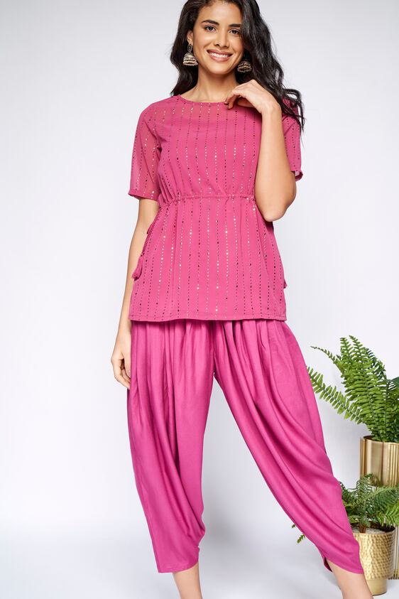 Rose Pink Regular A-Line Dhoti Set, Rose Pink, image 1